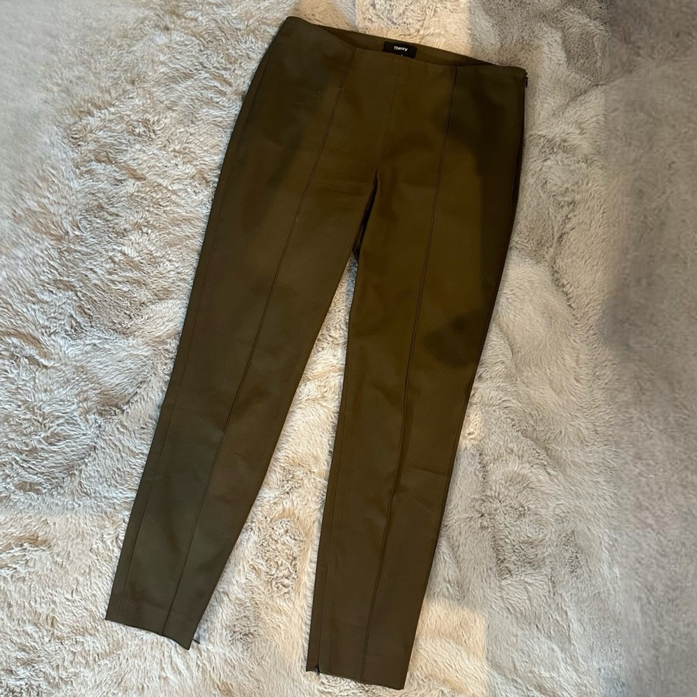 Theory Olive Green Skinny Stretch Dress Pants Work Trousers size 2 XS